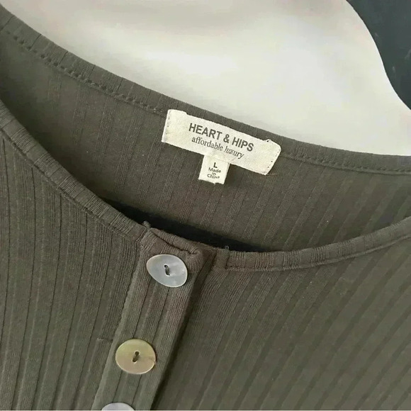 Women’s Olive‎ Green Ribbed Long Sleeve Button Front Bodycon Casual Midi Dress L - Picture 5 of 5